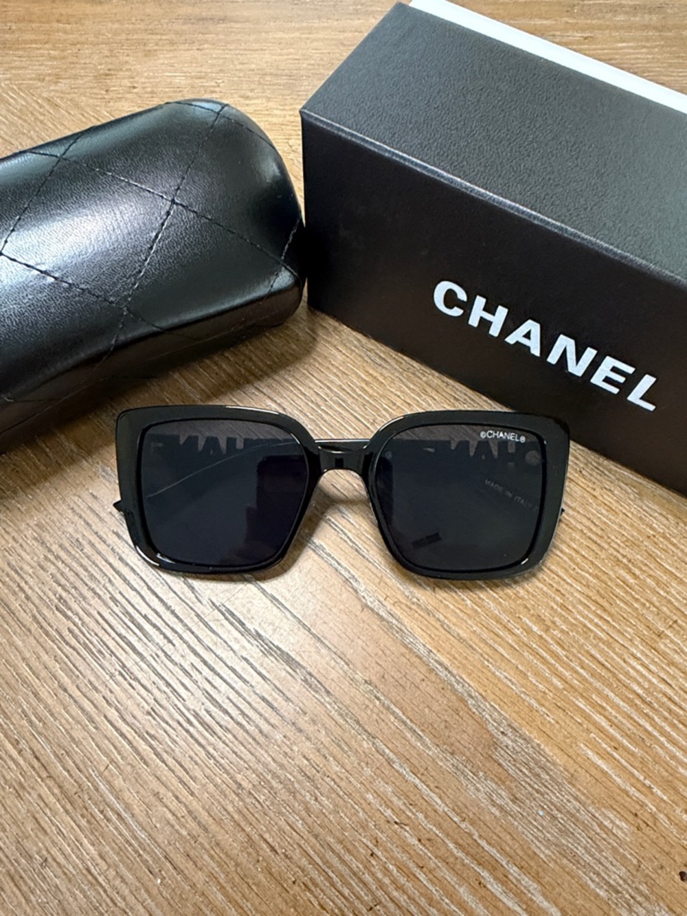 CHANEL Black and Gold Square Sunglasses - Designer Women's Eyewear